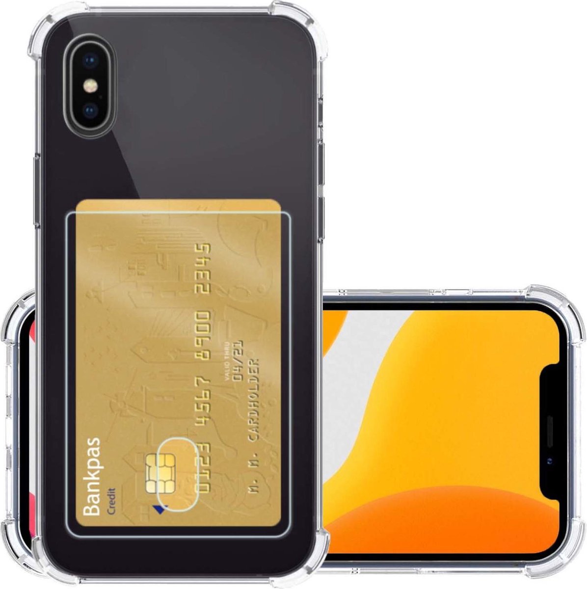 Hoesje - Geschikt voor Apple iPhone Xs - Met Pashouder en Kaarthouder - Telefoon Hoes Shockproof - Siliconen Case - Back Cover - Shock Proof - Pasjes Houder - Transparant