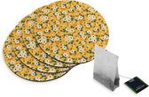 4 Rubberen Onderzetters - Design Vintage Bloemenprint - Rond