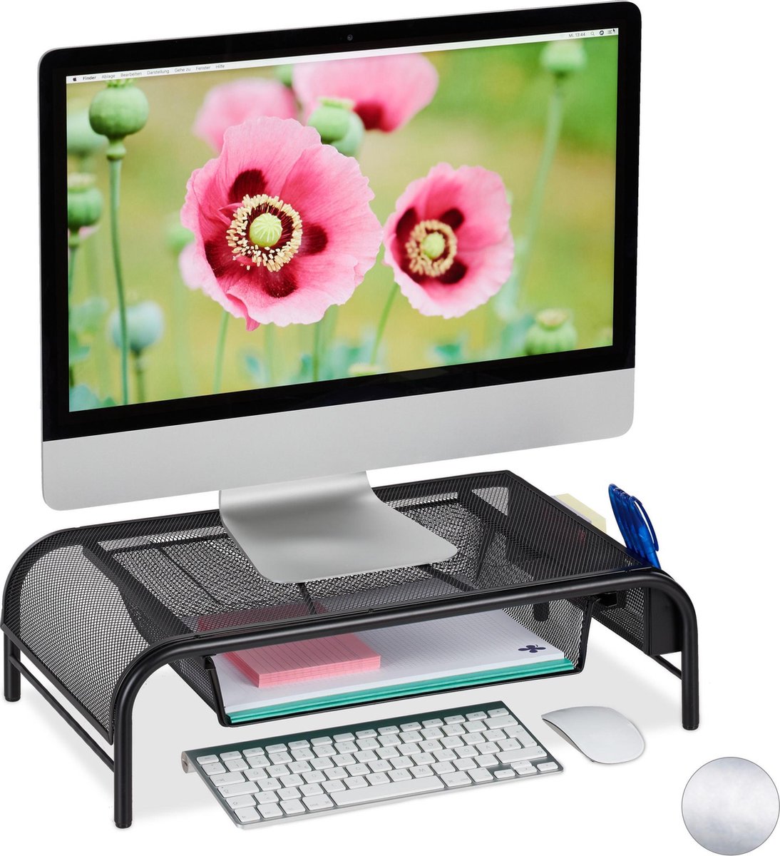 Relaxdays monitorstandaard, beeldschermverhoger voor bureau, HxBxD: 15 x 40 x 23 cm, industrieel design, bruin/zwart