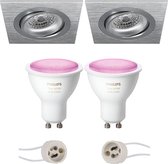 PHILIPS HUE - LED Spot Set GU10 - White and Color Ambiance - Bluetooth - Primux Borny Pro - Inbouw Vierkant - Mat Zilver - Kantelbaar - 92mm