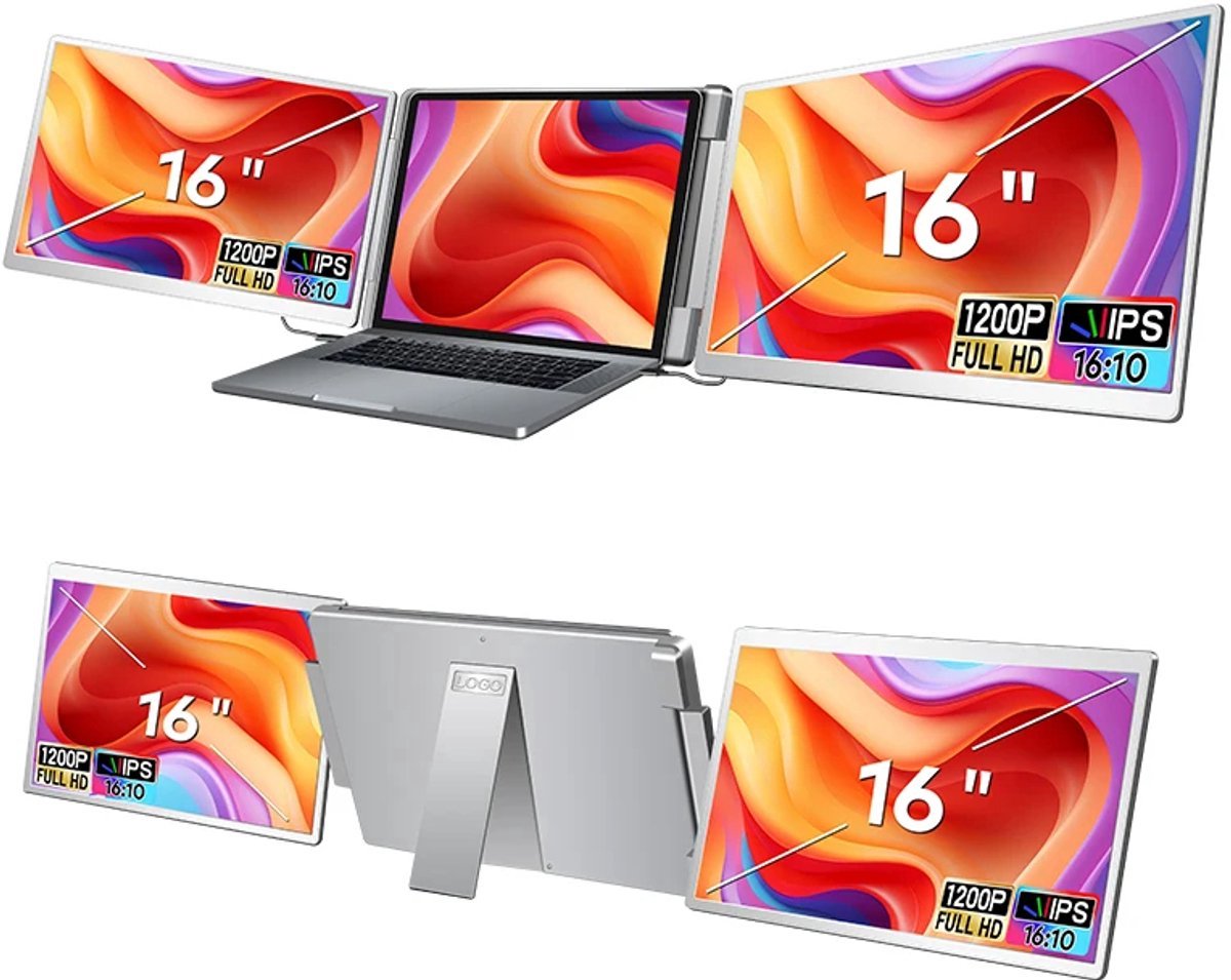 Image of 16" - Portable Monitor - Laptopscherm: 12-17.3" - Draagbare Monitoren - Beeldscherm - Inclusief Beschermhoes - 1920x1200P - 60 Hz - HDMI & USB-C - Grijs
