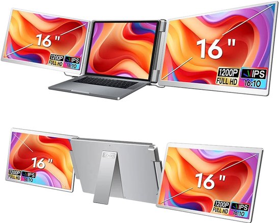 16" - Portable Monitor - Laptopscherm: 12-17.3" - Draagbare Monitoren - Beeldscherm - Inclusief Beschermhoes - 1920x1200P - 60 Hz - HDMI & USB-C - Grijs