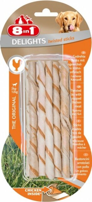 8in1 Delights Twisted Sticks Kip - 6 x 10 stuks - Voordeelverpakking
