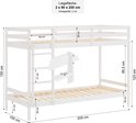 Wit stapelbed met afmetingen en details van de constructie