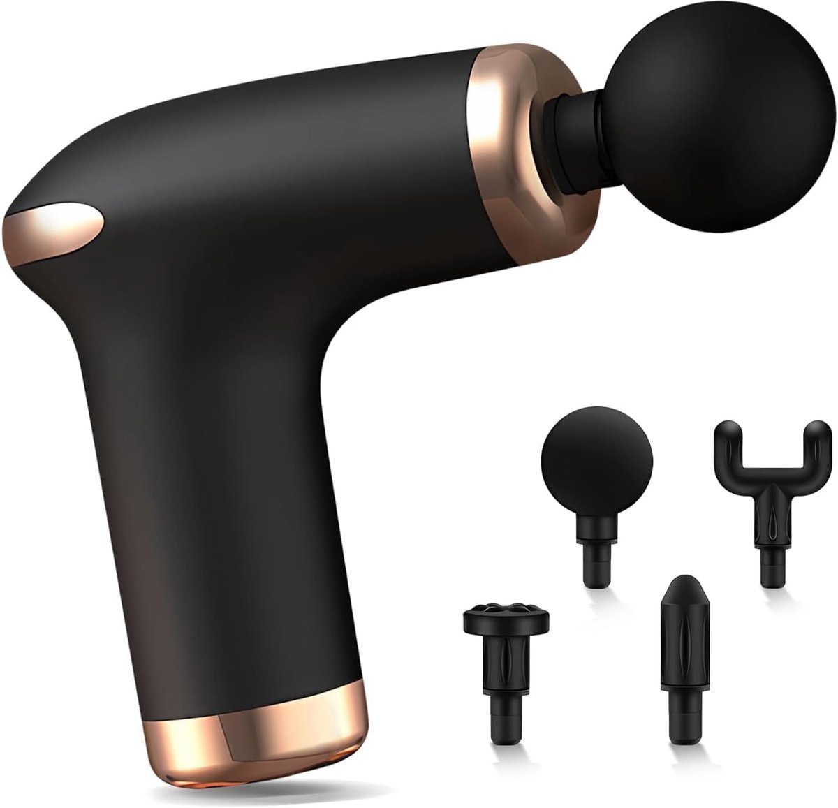 Mini stil massagepistool zwart - 6 standen - 4 opzetstukken - ideaal cadeau voor dames en heren tegen spierpijn