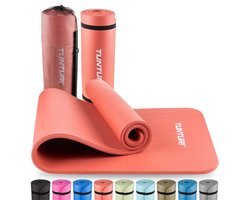 Tunturi NBR Yogamat met Draagtas - Fitnessmat Extra dik & zacht - Sportmat - Anti slip - 180x60x1.5cm - Incl Trainingsapp - Rose Goud