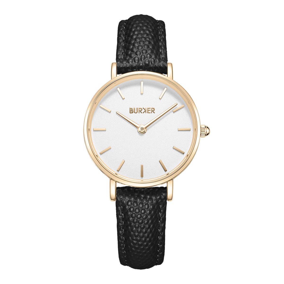 BURKER Ruby Petite Horloge Dames - Rond - Goud Zwart - Leren Band - 28 mm