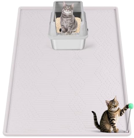 Bartuke Kattenbakmat, oversized kattenbakmat, 145 x 101 cm, siliconen mat voor strooicontrole, zacht voor kattenpoten, gemakkelijk te reinigen, donkergrijs