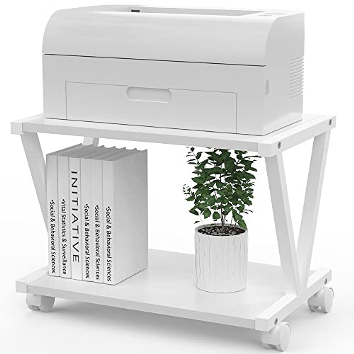 Desktop printer standaard 2-laags onder bureau - Houten printer rek en organizer voor thuis en kantoor