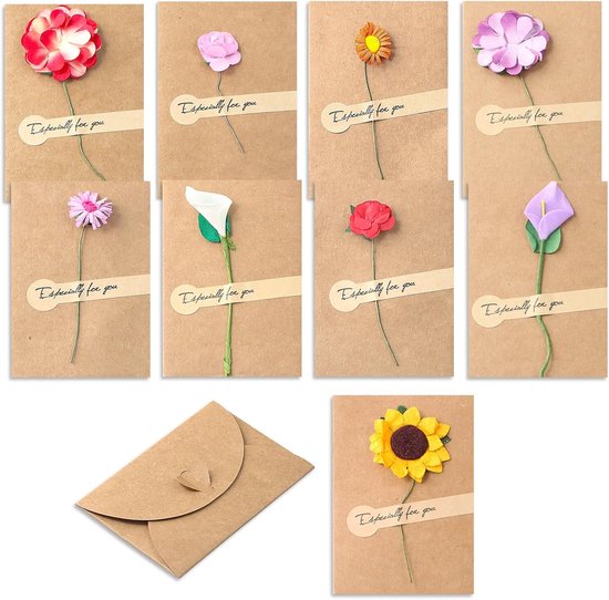 9pcs Vintage Kraft Paper Envelopes - Dried Flower Decoration - Blank ...