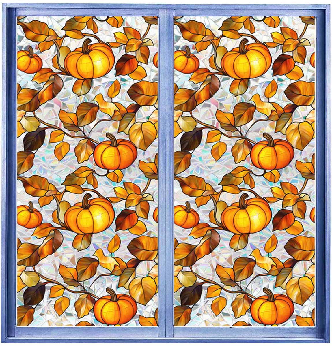 QTTVBTNA - 2 stuks Raamstickers - elektrostatische raamfolie - Halloween pompoen raamstickers - Geschikt voor binnen- en buitendecoraties voor Thanksgiving, herfst - 100X43cm