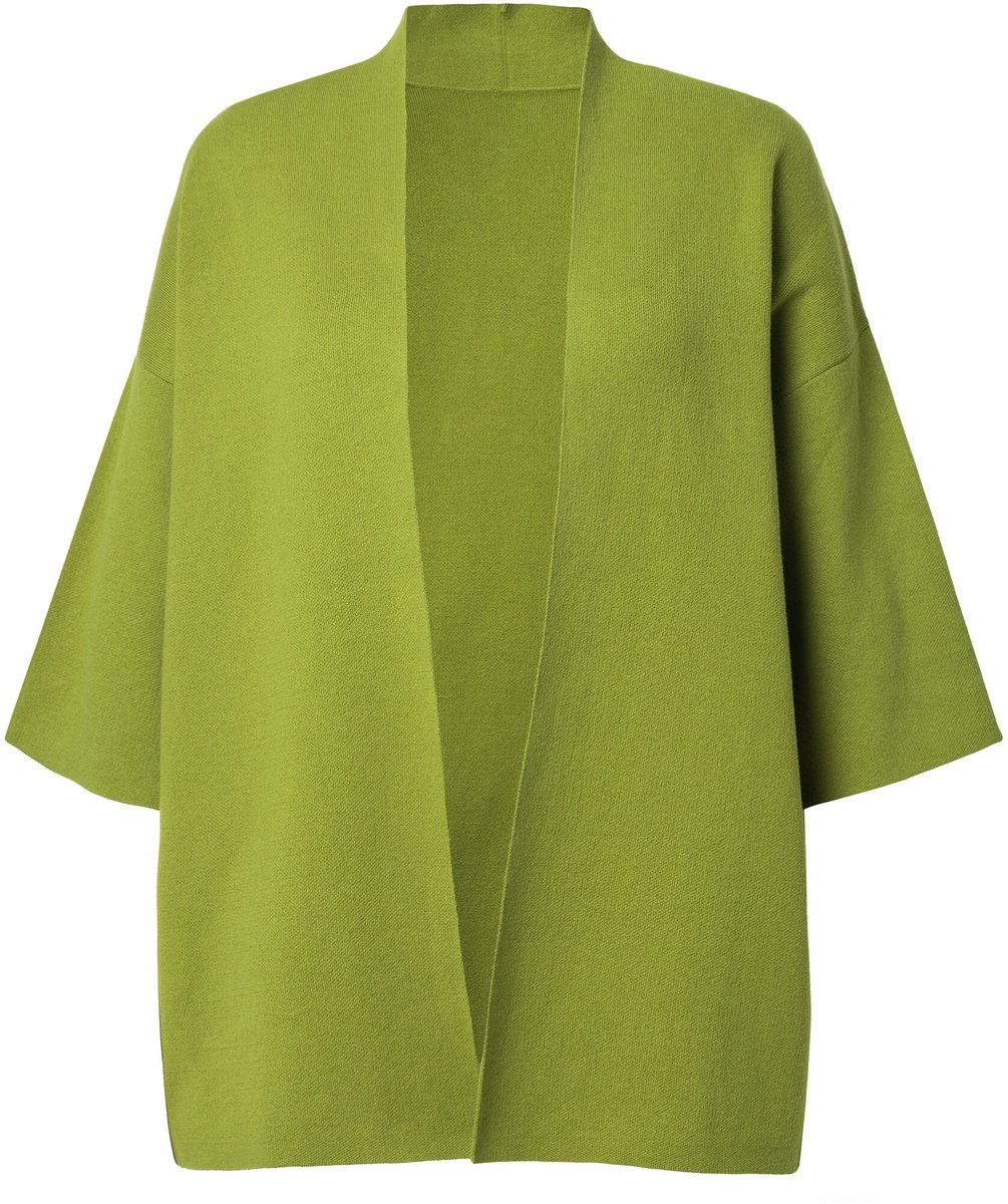 Ulla Popken - Dames - Vest oversized open model sjaalkraag korte mouwen - Grasgroen - Maat 50+