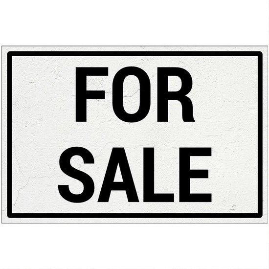 Panneau blanc avec texte noir 'FOR SALE'.