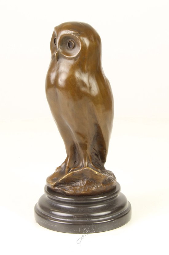 Statue de hibou en bronze - Sculpture et figurine - statue de hibou en bronze, sculpture de hibou, décoration de hibou - Bronze coulé - Base noire - Design intemporel - 24,7 cm de hauteur / bronze