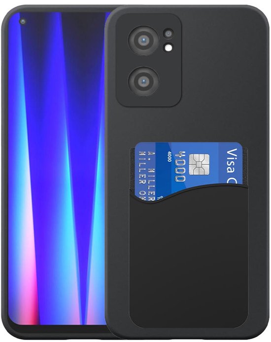 Coque compatible avec OnePlus Nord CE 2 avec porte-cartes en Siliconen - Coque arrière Flexible en Siliconen TPU avec emplacement pour carte en silicone - Zwart - Smartphone compatible avec OnePlus Nord CE 2 5G