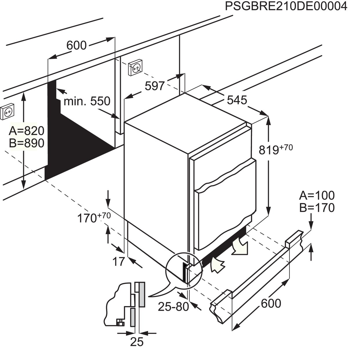AEG OSF6I82EF, 111 l, Ingebouwd, E, 38 dB, SN-T, 3,1 kg/24u