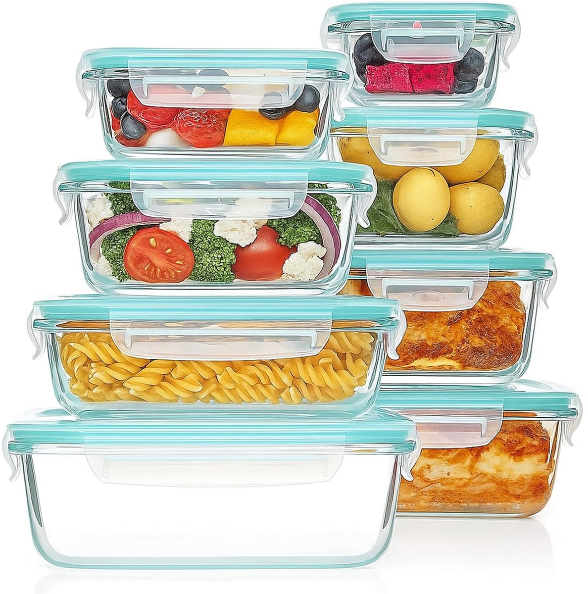 Azomor® Set van veelzijdige glazen opbergcontainers met luchtdichte deksels voor keuken