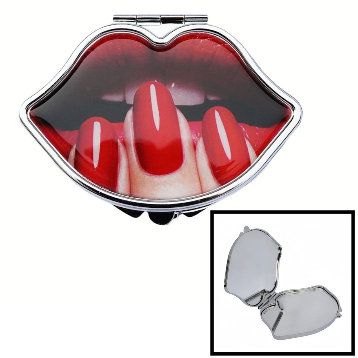 Decopatent - Kleine inklapbare Make-Up Spiegel - Dames Make Up Spiegeltje - Zak spiegel uitklapbaar - Klapspiegel - Reisspiegel - Festival spiegel - Handig Zak / Tas formaat - Model: Mond met gelakte Nagels
