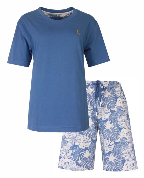 Medaillon Dames Shortama - Pyjama Set - Katoen - Licht Blauw - Maat L