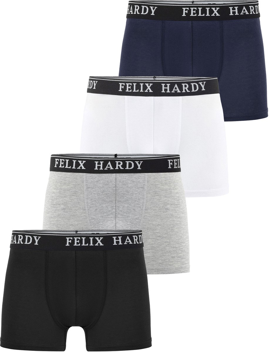 Felix Hardy Boxer - Boxershort Multipack 4 Pack - Onderbroek Mannen - Ondergoed - 97% Katoen Heren Zwart-Lichtgrijs-Wit-Navy - M