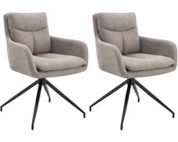 CLP Somers Set van 2 eetkamerstoelen - met armleuning - Draaibare fauteuil - Stof/taupe