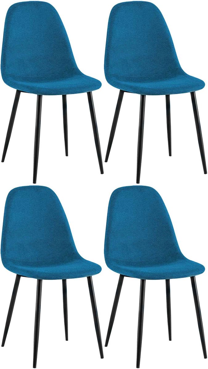 CLP Napier Set van 4 eetkamerstoelen - Modern Design - Zonder armleuning - Metalen Onderstel - Comfortabele Rugleuning - Max.150 kg - Stof/blauw