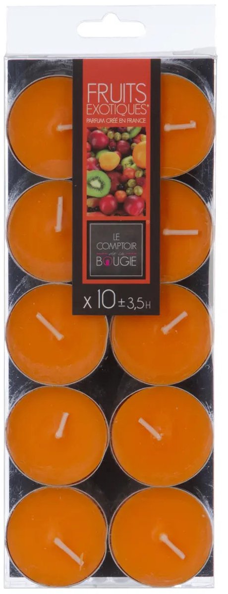 Atmosphera Geurtheelichtjes - 10x stuks - Exotisch Fruit geur - was/paraffine - 3,5 branduur