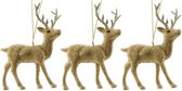 3x Kersthangers figuurtjes hertje met glitters goud 11 cm - Gouden hertjes thema kerstboomhangers