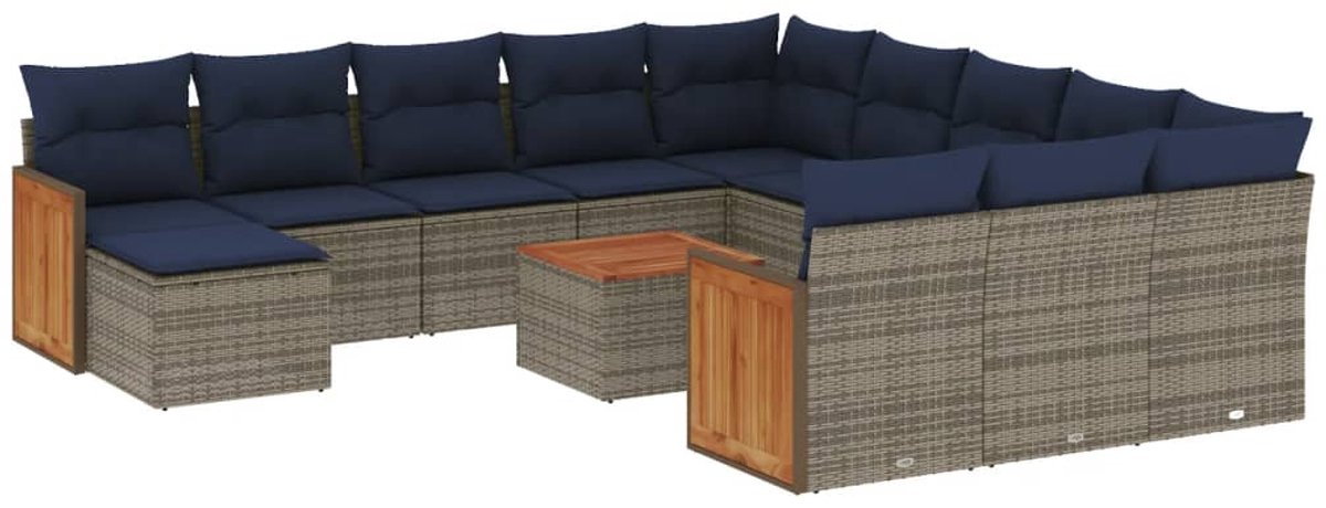 vidaXL - 13-delige - tuinbankset - met - kussens, - grijs - polyrotan