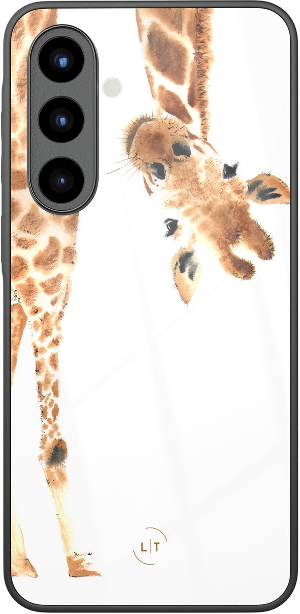 Hoesje geschikt voor Samsung Galaxy A56 - Giraffe - Luxe Glazen Hardcase - Giraffe - Bruin