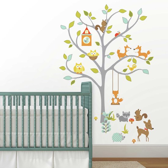 Muursticker Happy Woodland Fox & Friends Tree