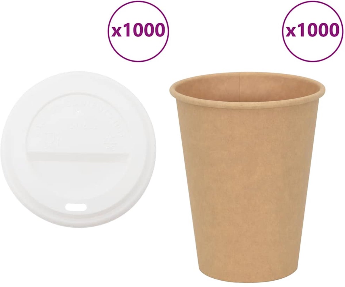 vidaXL - Papieren - koffiekopjes - met - deksel - 1000 - st - 12oz - 300 - ml