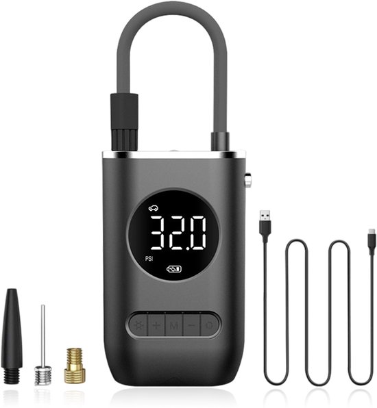 Ynkkvre - Elektrische Luchtpomp 150 PSI - 4x Sneller - Met Digitaal Banden Spanningsmeter - LED Lamp - 4 Modi Accu Compressor voor Fiets Auto Motor en Ballen — afbeelding 2