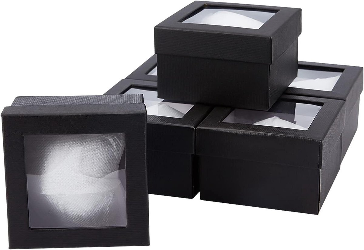 Allecto plus - Papieren Dozen voor Horloges en Sieraden, Set van 6 Stuks, Zwart, 9x9x6cm