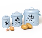 Uienpot - set van 3 - knoflookpot - metaal - lichtblauw