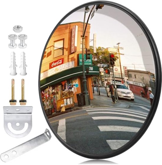 Miroir Convexe Sécurité 30 Cm - Grand Angle Réglable, Pour Garage, Allée, Entrepôt, Intérieur/extérieur