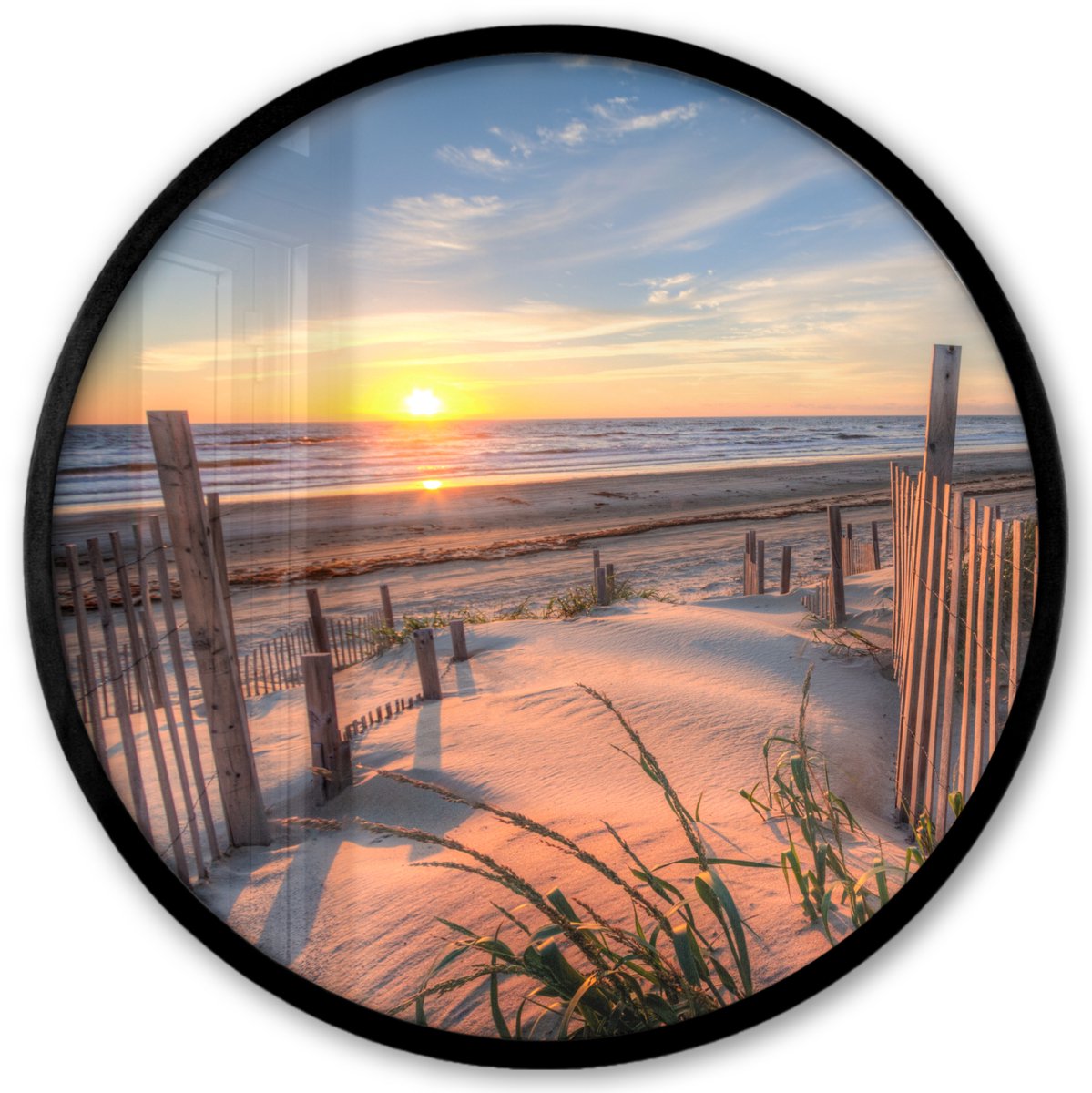 FrameYourWall Poster in lijst Rond - Fotolijst 40x40 cm - Posters - Strand - Zee - Duin - Zonsondergang - Landschap - Ronde posterlijst zwart - Decoratie - Wanddecoratie woonkamer - Muurdecoratie slaapkamer