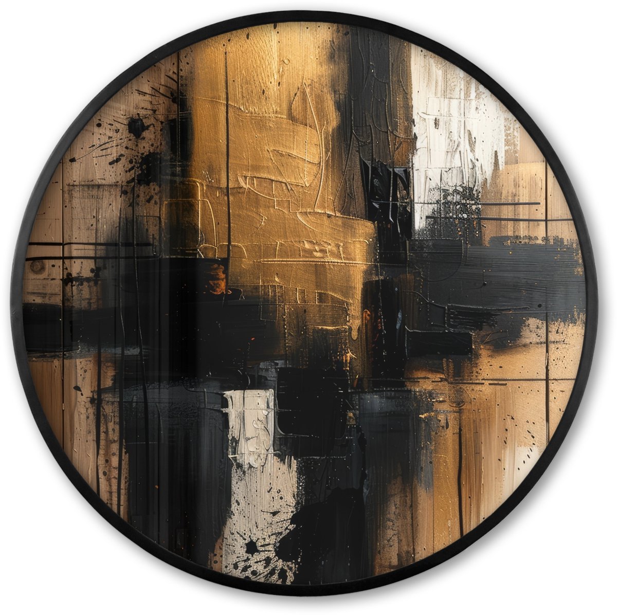 FrameYourWall Poster in lijst Rond - Fotolijst 80x80 cm - Posters - Modern - Zwart - Goud - Verf - Ronde posterlijst zwart - Decoratie - Wanddecoratie woonkamer - Muurdecoratie slaapkamer