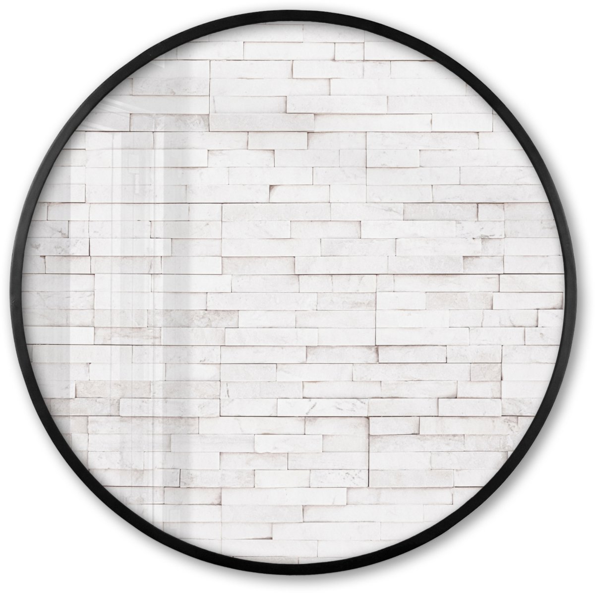 FrameYourWall Poster in lijst Rond - Fotolijst 60x60 cm - Posters - Steen - Bakstenen - Wit - Textuur - Ronde posterlijst zwart - Decoratie - Wanddecoratie woonkamer - Muurdecoratie slaapkamer Muur - Stenen
