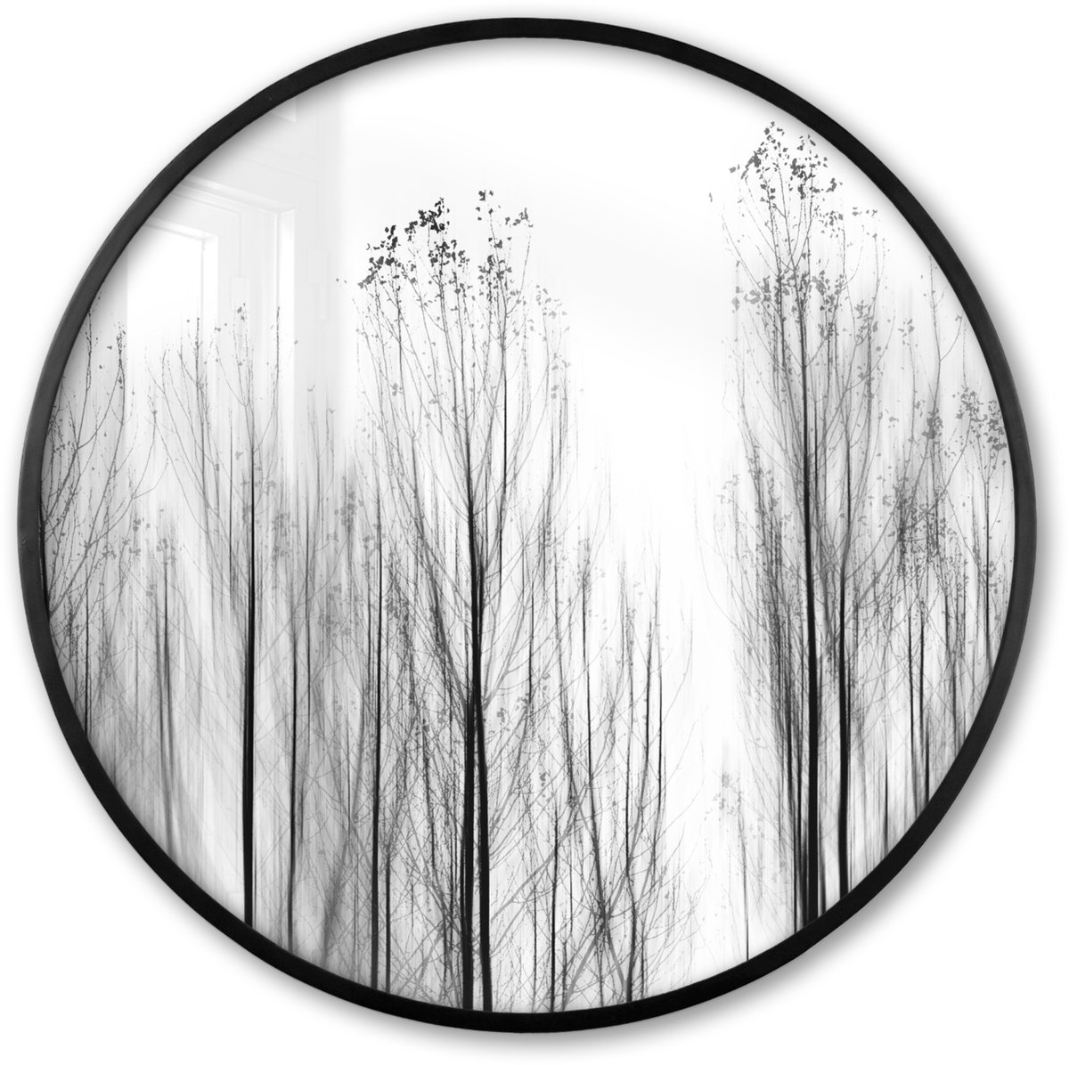 FrameYourWall Poster in lijst Rond - Fotolijst 60x60 cm - Posters - Bomen - Zwart wit - Vogels - Natuur - Ronde posterlijst zwart - Decoratie - Wanddecoratie woonkamer - Muurdecoratie slaapkamer Multicolor