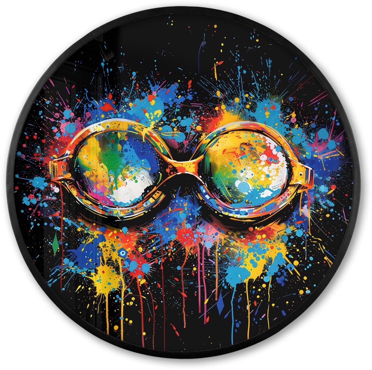 FrameYourWall Poster in lijst Rond - Fotolijst 80x80 cm - Posters - Graffiti - Sport - Zwemmen - Zwembril - Ronde posterlijst zwart - Decoratie - Wanddecoratie woonkamer - Muurdecoratie slaapkamer