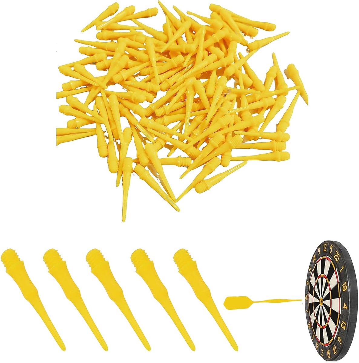 Pack of 200 gele plastic dartkoppen - 2BA draad dartpunten - zacht en niet gemakkelijk te breken - vervangbare darttips - ideaal voor dartliefhebbers