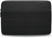 Zwarte laptophoes met glad bovenpaneel en gewatteerd onderpaneel met horizontale banen.