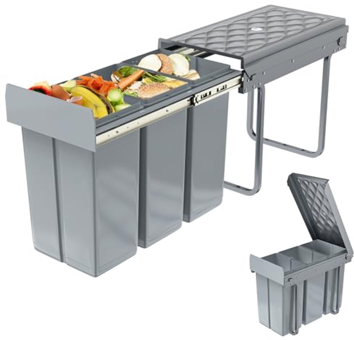 Inbouwafvalemmer met 3 vakken voor efficiënte afvalscheiding - Ruimtebesparend ontwerp, 3 x 10 liter