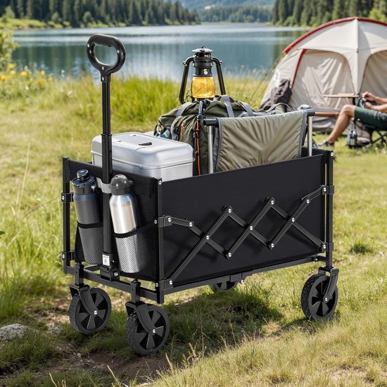 SONGMICS - bolderkar - opvouwbaar - 42 x 21 x 68 cm - met handvat - 4 versterkte wielen - max 100 kg - zwart van Merkloos — afbeelding 3
