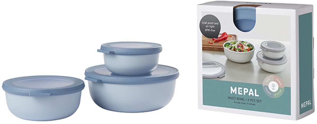 Bol.com Mepal - Multikom Cirqula vershouddoos set - 350 + 750 + 1250 ml - Rond - Nordic blue aanbieding