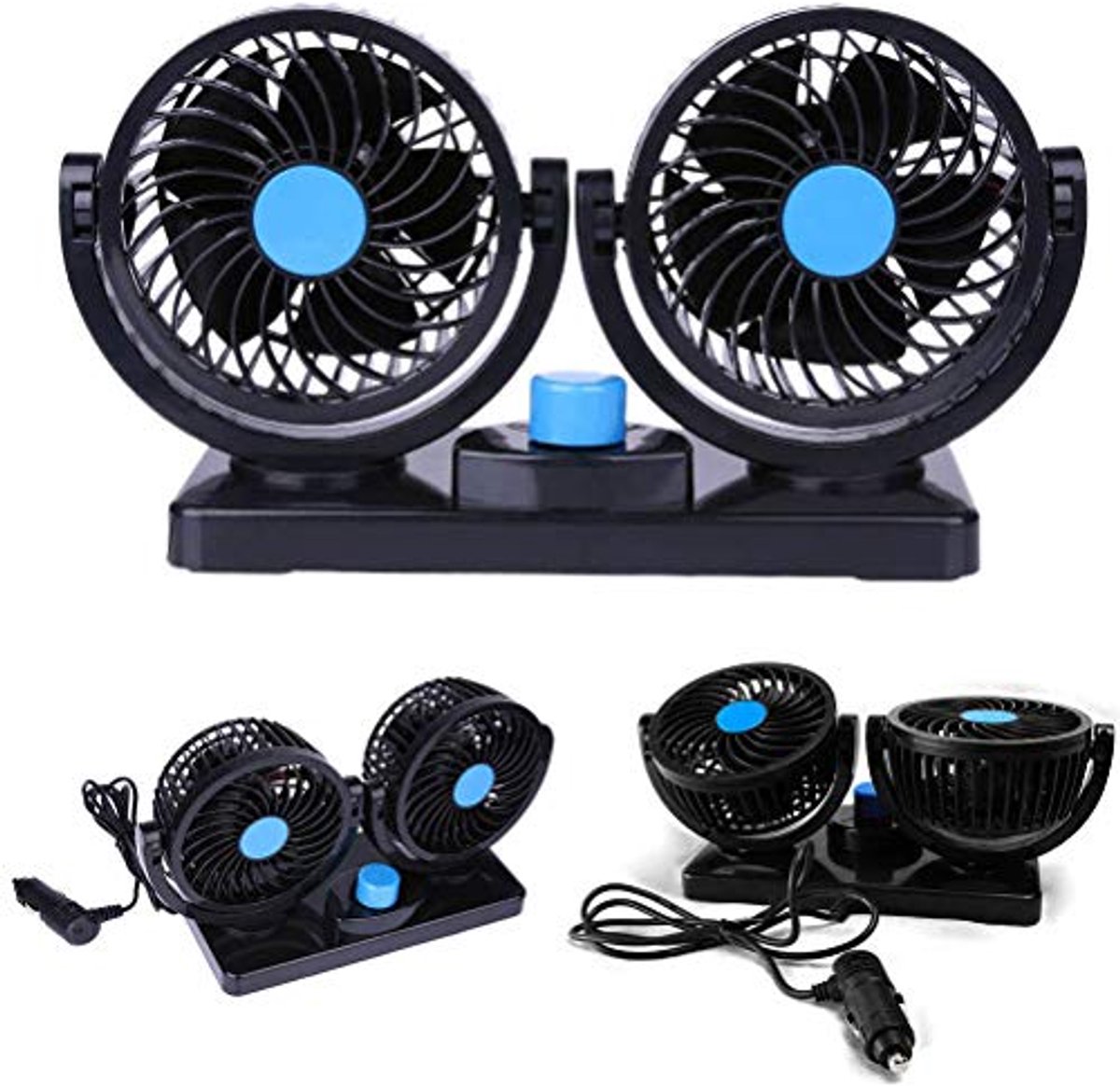 Autoventilator 12V voor Auto met 2 Snelheden en Verstelbare Dubbele Kop