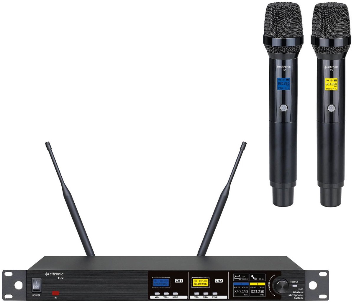 Citronic TU2-H draadloos UHF microfoonsysteem 2 kanalen met 2 handzenders true diversity