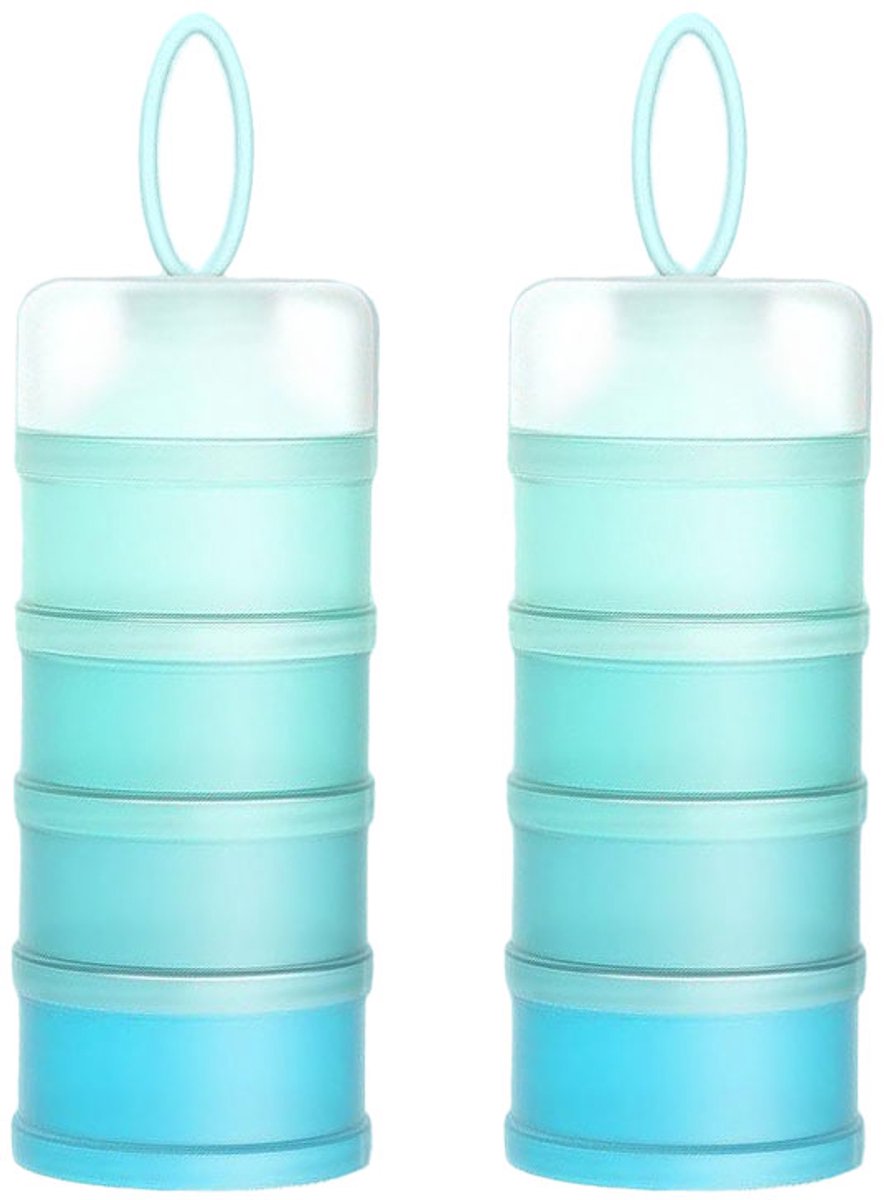 Image of 2 Poederschepjes Babymelkpoeder Dispenser - 480ml Stapelbare Babyvoeding - 4-laags Draagbare Melkpoeder Container - Granen - Voedsel - Fruit - Snacks - Blauw