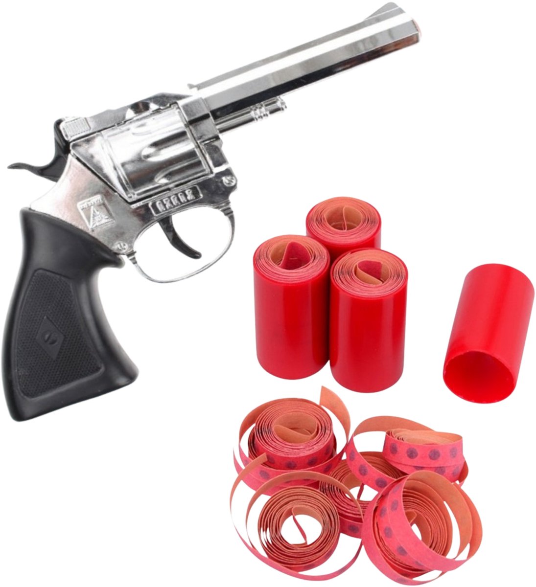 Wicke Cowboy en politie verkleed speelgoed revolver of pistool - metaal - met 2400 plaffertjes - wapens